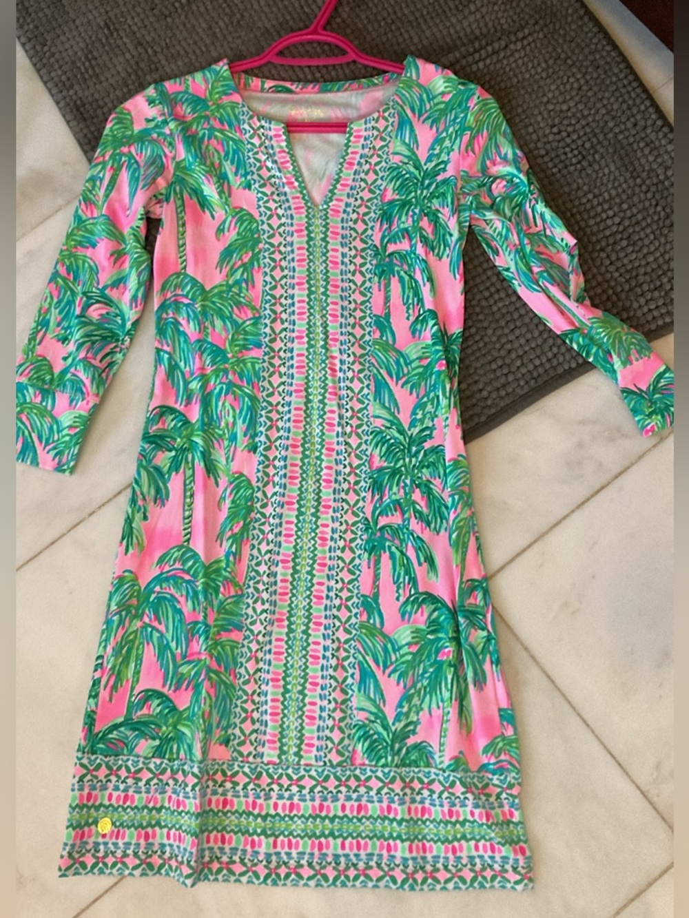 Lilly Pullizer Pink Palm-Print Shift Dress sixe xxs like new